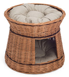 Two Tiered Wicker Cat Tower Bed with Pillows