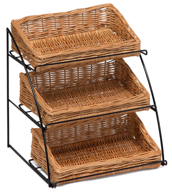 Three-Tier Display Stand with Wicker Baskets