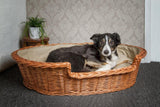 large wicker dog bed basket with cushion