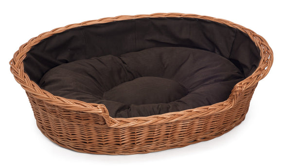 wicker dog basket with cushion
